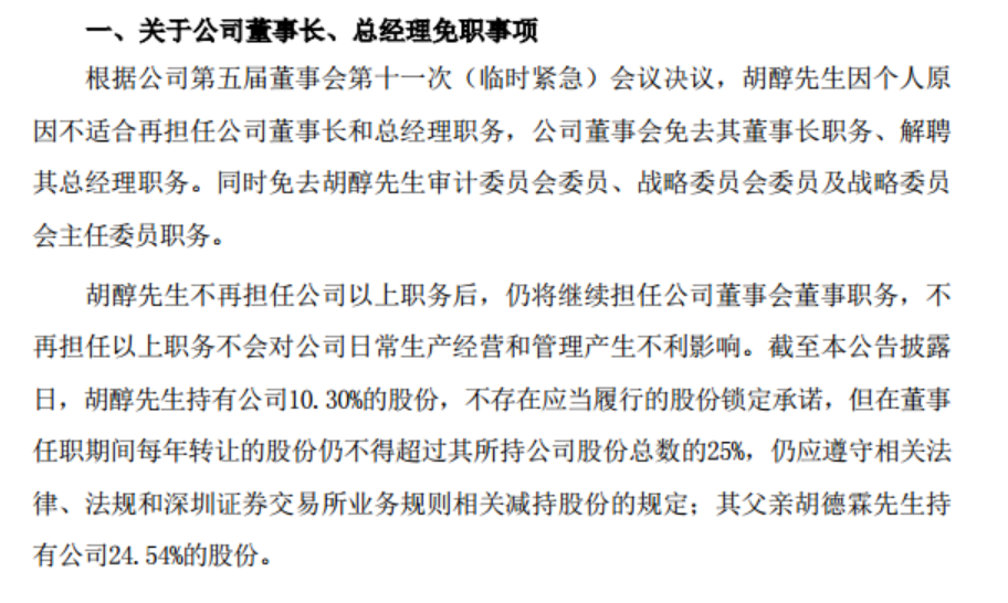 45岁儿子和72岁父亲闹矛盾？儿子董事长职位被免，深交所发关注函：咋回事